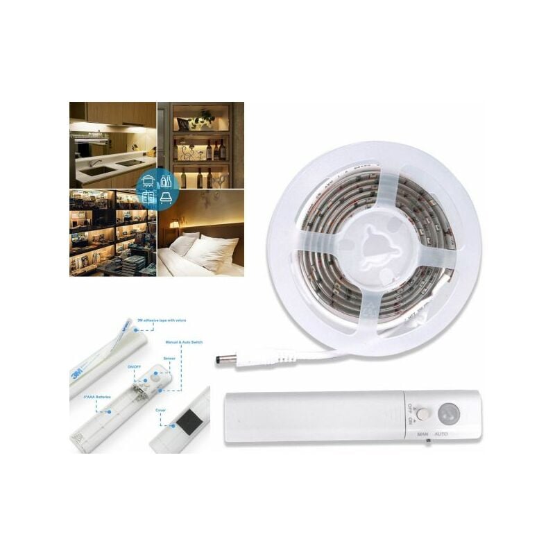 foto del prodotto 1 mt striscia led con sensore di movimento luce bianca 6000k armadi letto