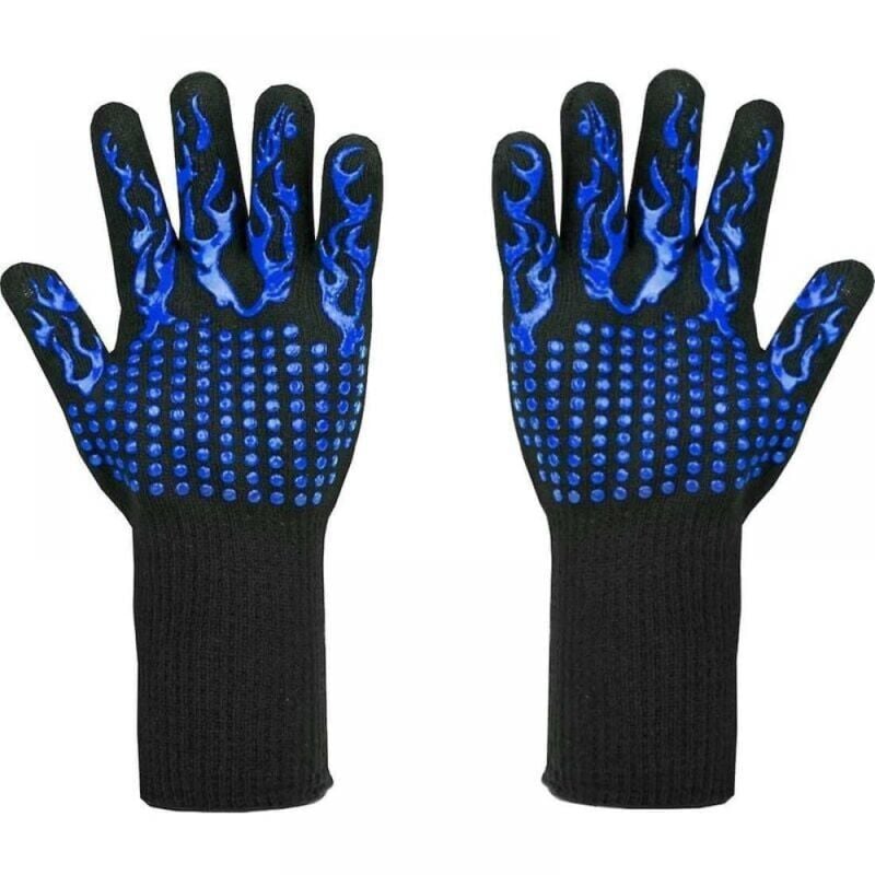foto del prodotto 1 paio di guanti da griglia da 33 cm, blu, resistenti al calore fino a 800 c guanti antitaglio l5 per grigliare, cucinare, cuocere al forno e
