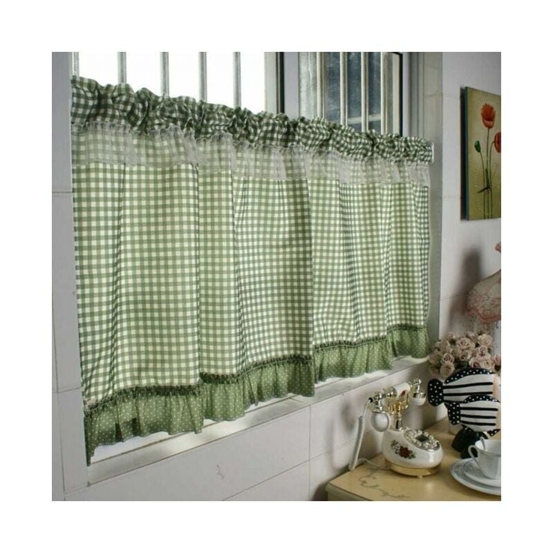 foto del prodotto 1 pezzo 140 60cm tende a mezza luce, piccole tende a quadri verde pavone, tenda da cucina perforata senza palo, oscurante in camera da letto e