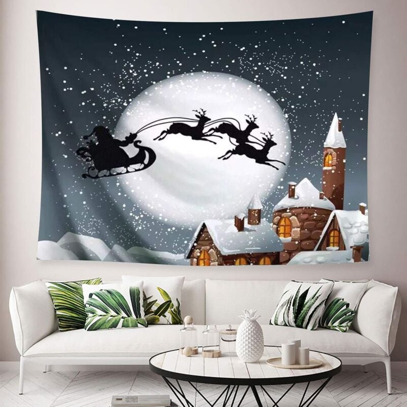 foto del prodotto 1 pezzo 230x150 cm luna casa natale arazzo da appendere a parete, luna fiocco di neve sfondo casa arazzo decorazione da parete per soggiorno, camera