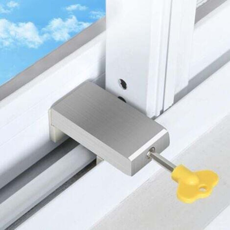 foto del prodotto 1 pezzo di fermafinestra scorrevole, serratura per finestra scorrevole con chiave regolabile, serratura per porta scorrevole, sicurezza per finestra,