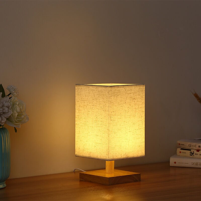foto del prodotto 1 pezzo lampada da tavolo con rivestimento in tessuto quadrato lampada da comodino nordico moderno minimalista camera da letto lampada da tavolo in