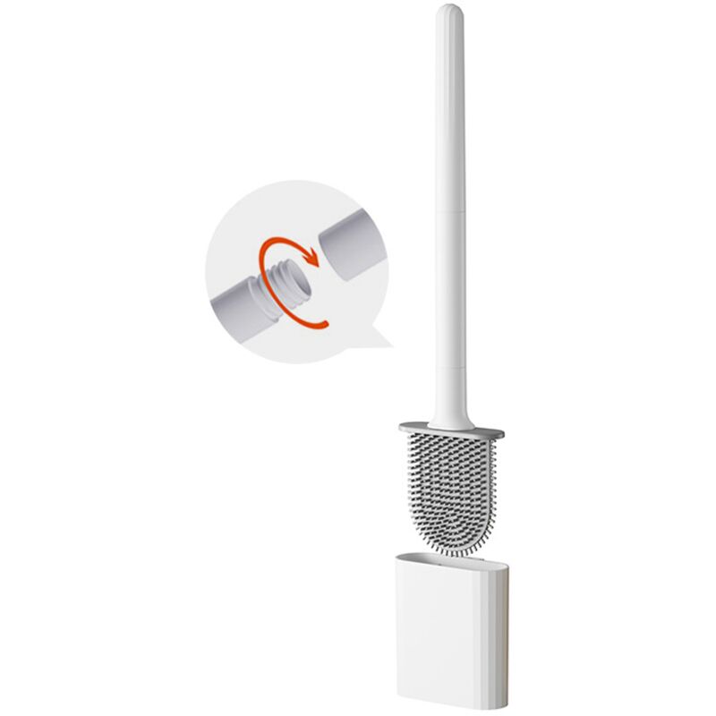 foto del prodotto 1 pz bianco scopino per wc in silicone tpr, scopino per wc con manico lungo staccabile, da pavimento montaggio a parete con base filtro acqua,