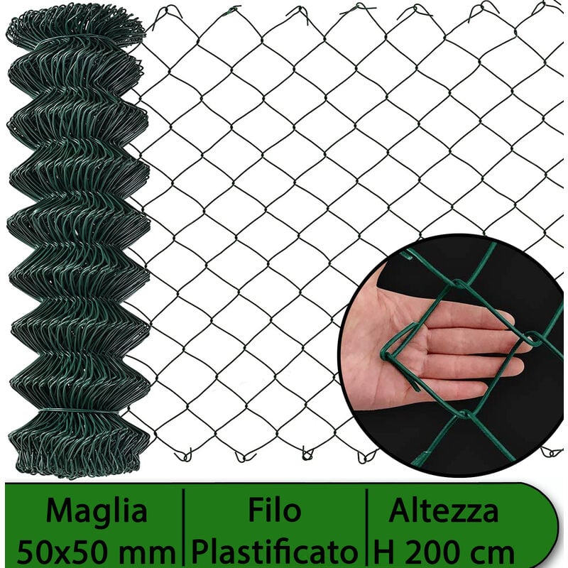 foto del prodotto 1 pz rete per recinzione plastificata altezza h 200 cm maglia sciolta 50x50 mm filo 2,3 mm lughezza rotolo da 25 mt per recinzione verde
