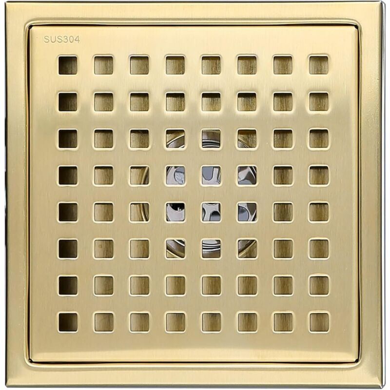 foto del prodotto 1 pz scarico doccia dorato acciaio inossidabile quadrato 15x15 cm scarico doccia scarico a pavimento scarico a pavimento con coperchio di scarico a