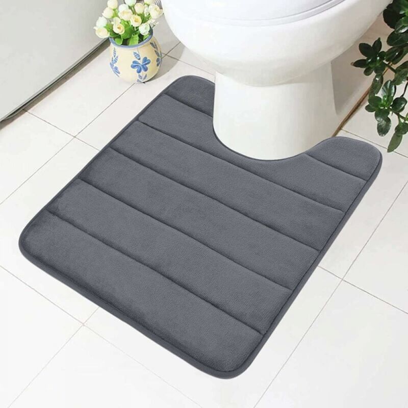 foto del prodotto 1 pz tappetino wc memory foam antiscivolo con ritaglio 50 x 60 cm, assorbente, lavabile per wc, grigio scuro
