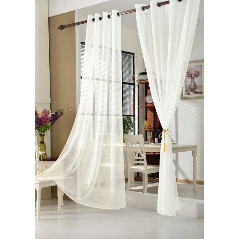 foto del prodotto 1 pz voile tenda trasparente drappeggio con occhielli decorazione finestra crema 140x225cm ,tenda senza cinghie woltu