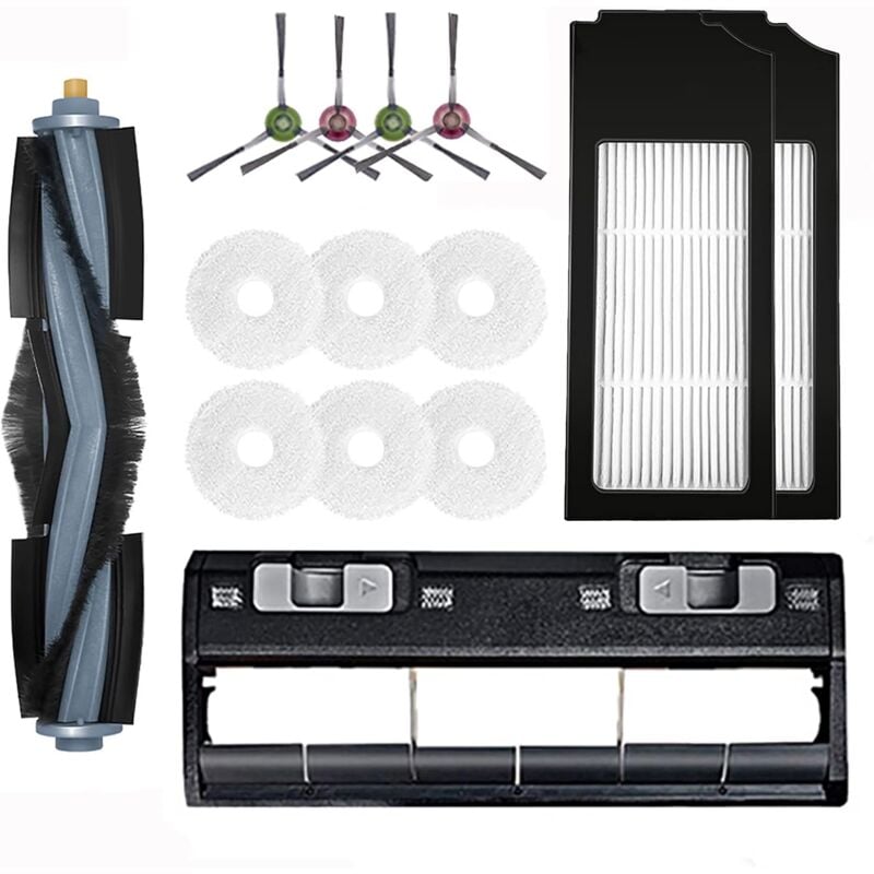 foto del prodotto 1 rullo spazzola + 4 spazzole laterali + 2 filtri + 6 panni per la pulizia + 1 copertura per rullo spazzola per aspirapolvere ecovacs deebot x1 omni/turbo
