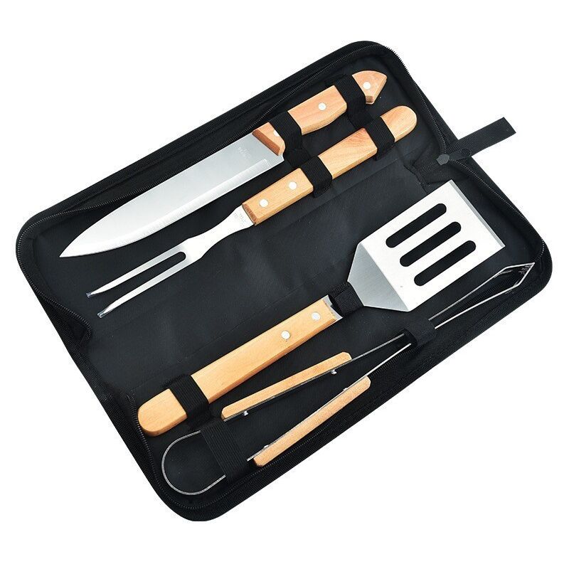 foto del prodotto 1 set coltello e forchetta per barbecue, kit di accessori per barbecue, forchetta per barbecue, pinze per barbecue, raschietto per barbecue in