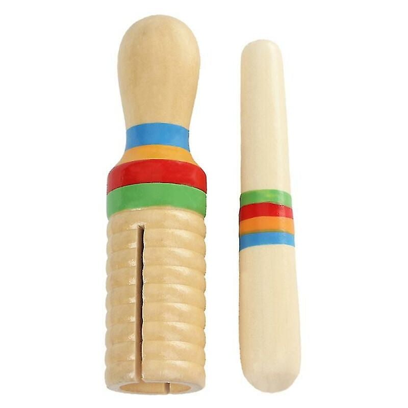 foto del prodotto 1 set strumento musicale in legno tubo sonoro piccolo anello a filettatura singola strumento a percussione giocattolo con martello giocattolo