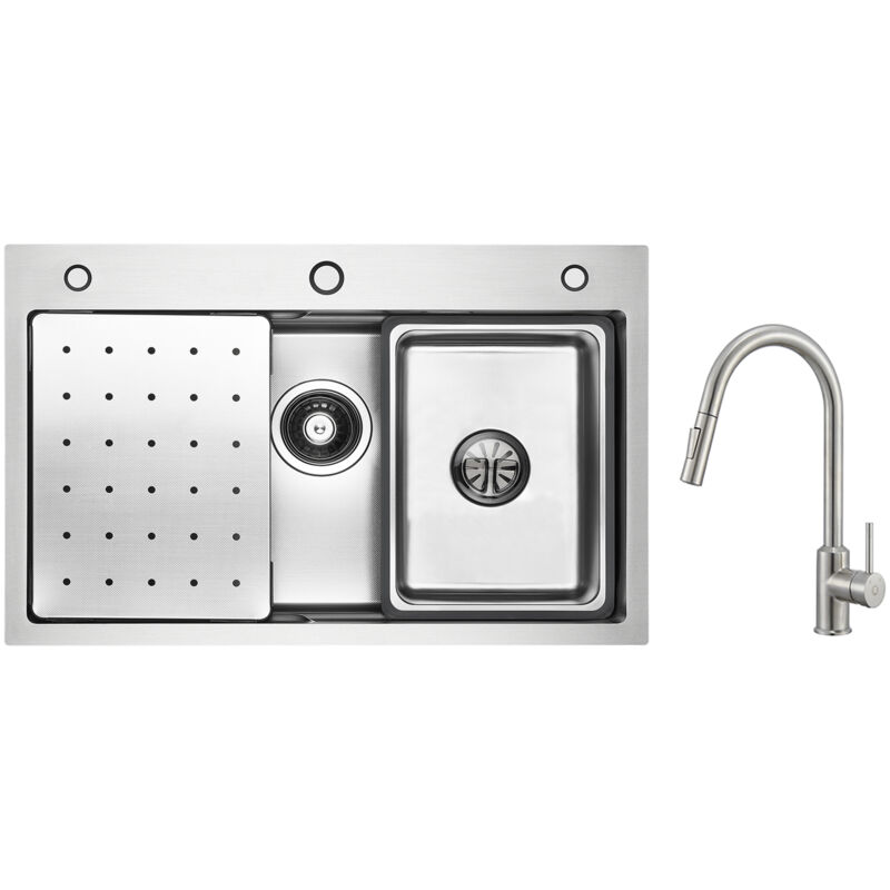 foto del prodotto 1 vasca lavello 70 45 cm con gocciolatoio, vaschetta e dosatore sapone miscelatore con doccia estraibile 2 modalit uscita acqua cecipa