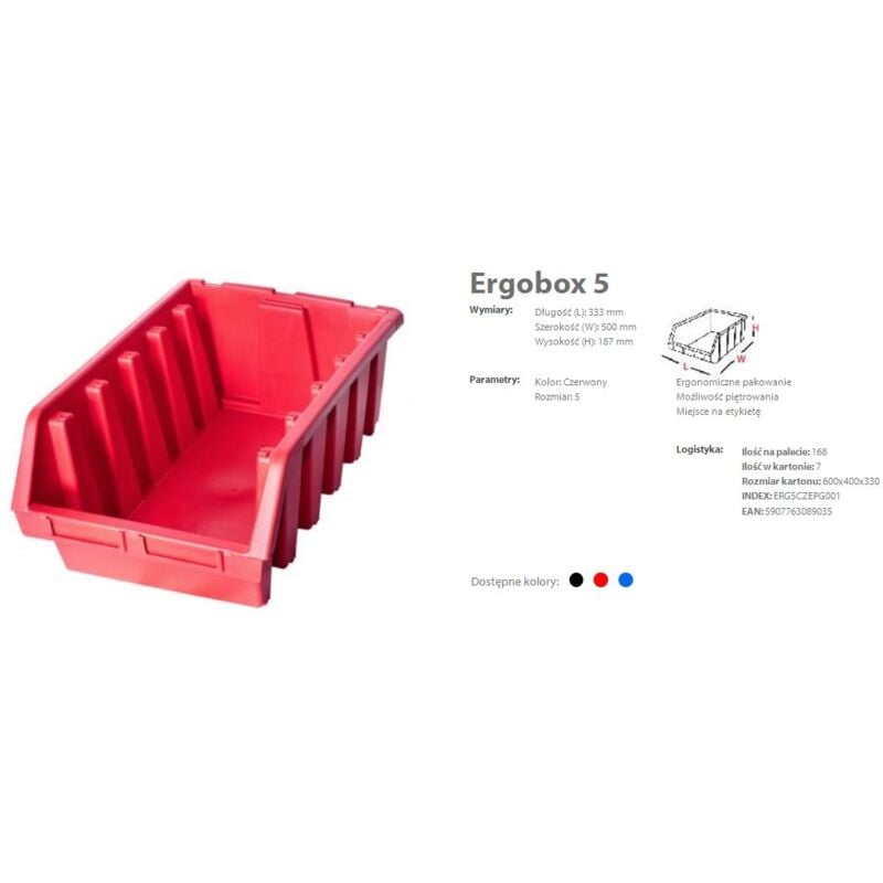 foto del prodotto 1 x ergo xl scatole impilabili rosse de scatola di stoccaggio de plastica 333x500x187