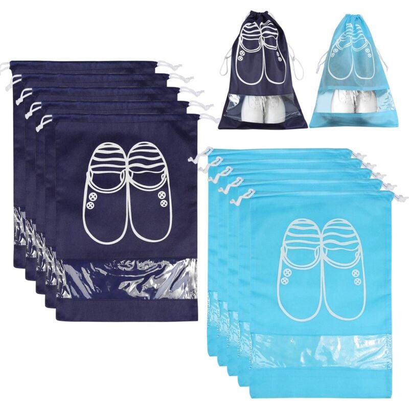 foto del prodotto 10 borse per scarpe, borsa per scarpe, borsa per scarpe, borsa in tessuto per la cura delle scarpe, borsa da viaggio grande, 5 blu e 5 blu chiaro 