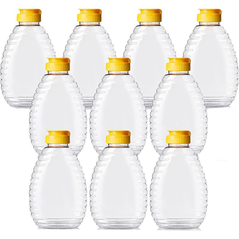 foto del prodotto 10 bottigliette per miele, dispenser per miele, bottigliette per salse, bottigliette per condimenti, bottigliette di plastica con tappo, bottigliette