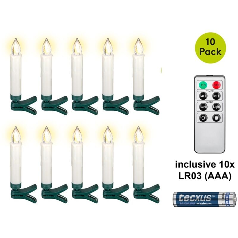 foto del prodotto 10 candele senza fili per l albero di natale a led incl. 20x aaa lr03 , con clip, funzione timer e telecomando, dimmerabile, bianco caldo 2500 2700