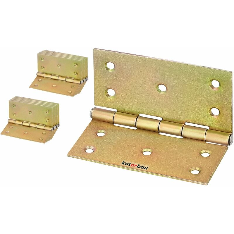 foto del prodotto 10 cerniere per porta, 100 mm x 100 mm, zincate gialle, bordi smussati, per mobili e casse, per armadietti kotarbau