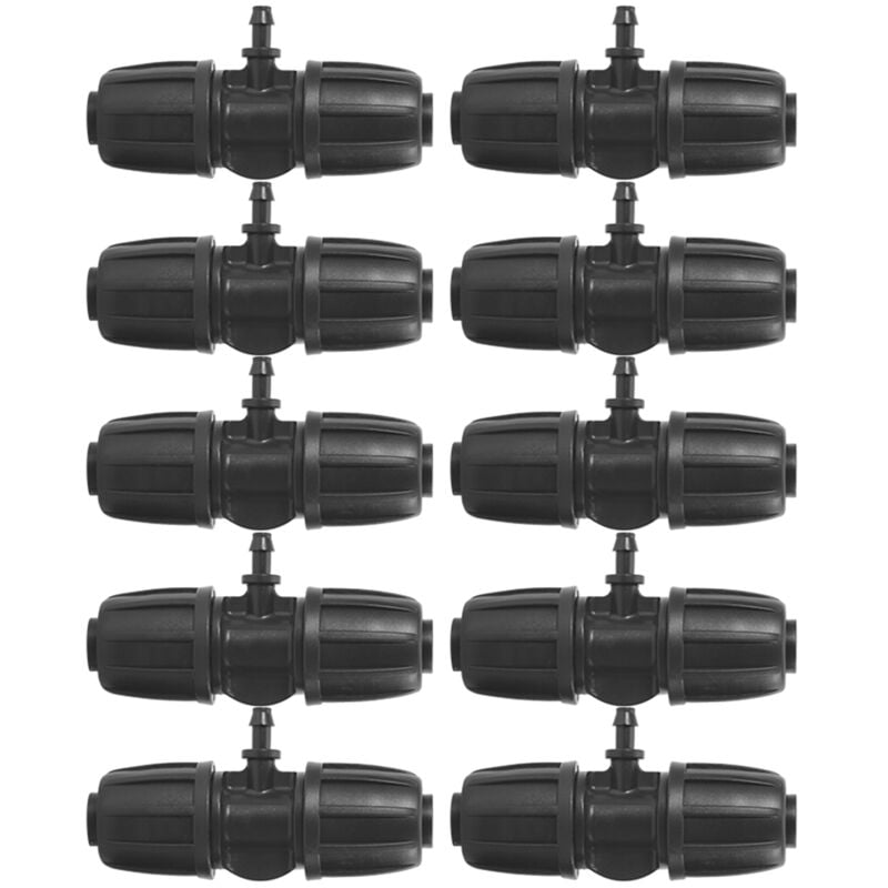 foto del prodotto 10 connettori per irrigazione da 16 mm a 4 7, connettori per tubi di irrigazione a goccia a t spinato 16pe, ugello nebulizzatore da 5 8 pollici 16