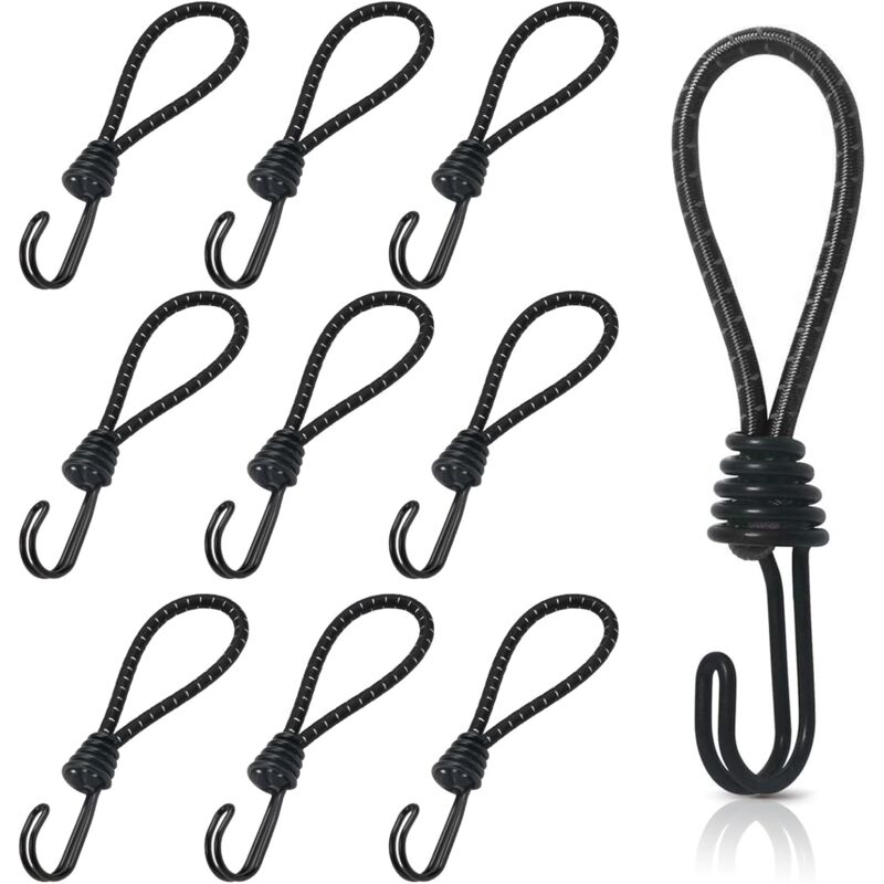foto del prodotto 10 corde elastiche in gomma con ganci a spirale, corde elastiche corte, corde elastiche per teloni con doppi ganci, 15 cm sollbry