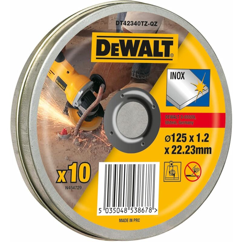 foto del prodotto 10 dischi piatti per taglio su acciaio 125x1,2 mm dt42340tz qz dewalt