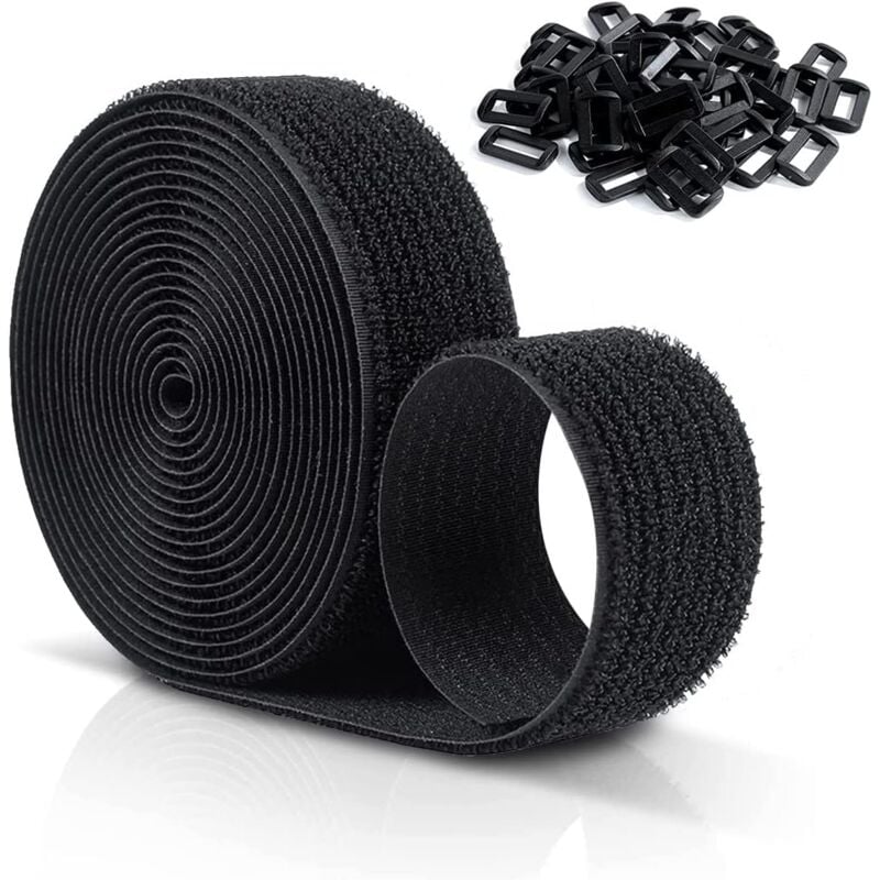 foto del prodotto 10 fascette in velcro riutilizzabili mx da 20 mm, fascette fermacavi regolabili con 50 fibbie in plastica, fascette fermacavi in velcro nere in nylon