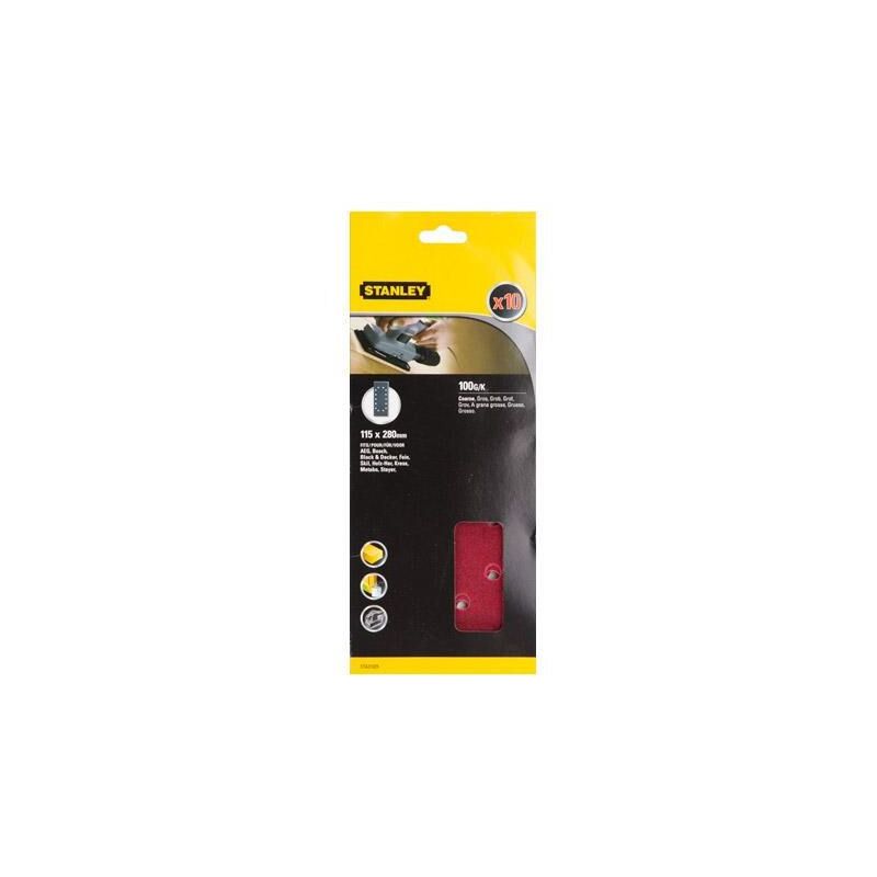 foto del prodotto 10 fogli abrasivi 115x280mm. 14 fori grana 100 stanley