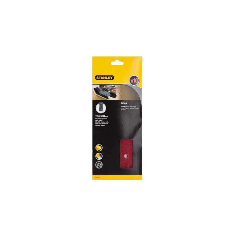 foto del prodotto 10 fogli abrasivi 115x280mm. 14fori grana 60 stanley