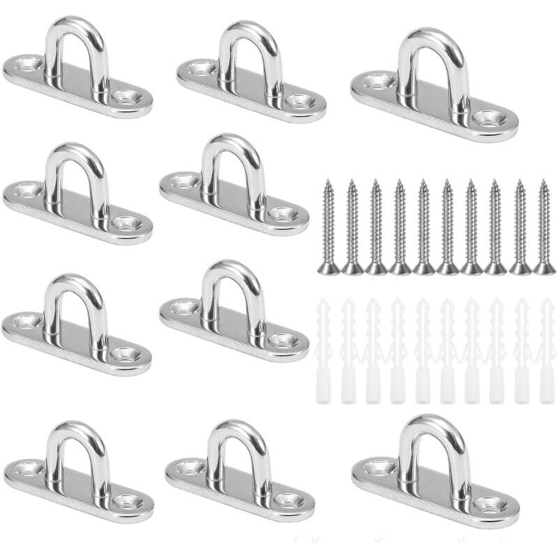 foto del prodotto 10 ganci a soffitto a forma di u m5, base in acciaio inox 304, 15 x 45 mm, piastre di montaggio a parete per il fissaggio dei cavi sulle barche yoga