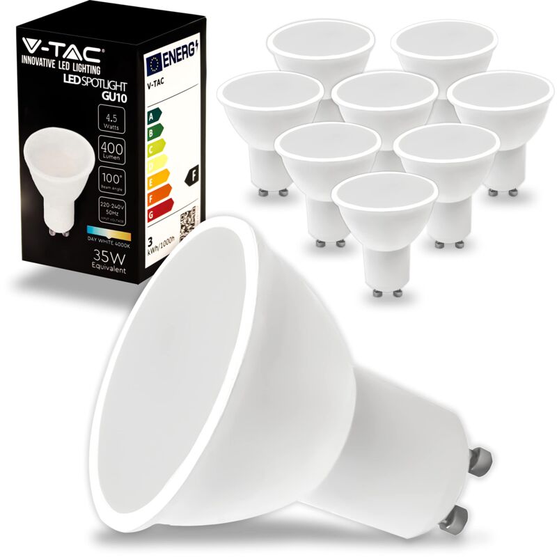 foto del prodotto 10 lampadine led gu10 da 4,5 w, 400 lumen, alta luminosit , faretti led gu10 per la massima efficienza e risparmio energetico, luce bianca fredda da