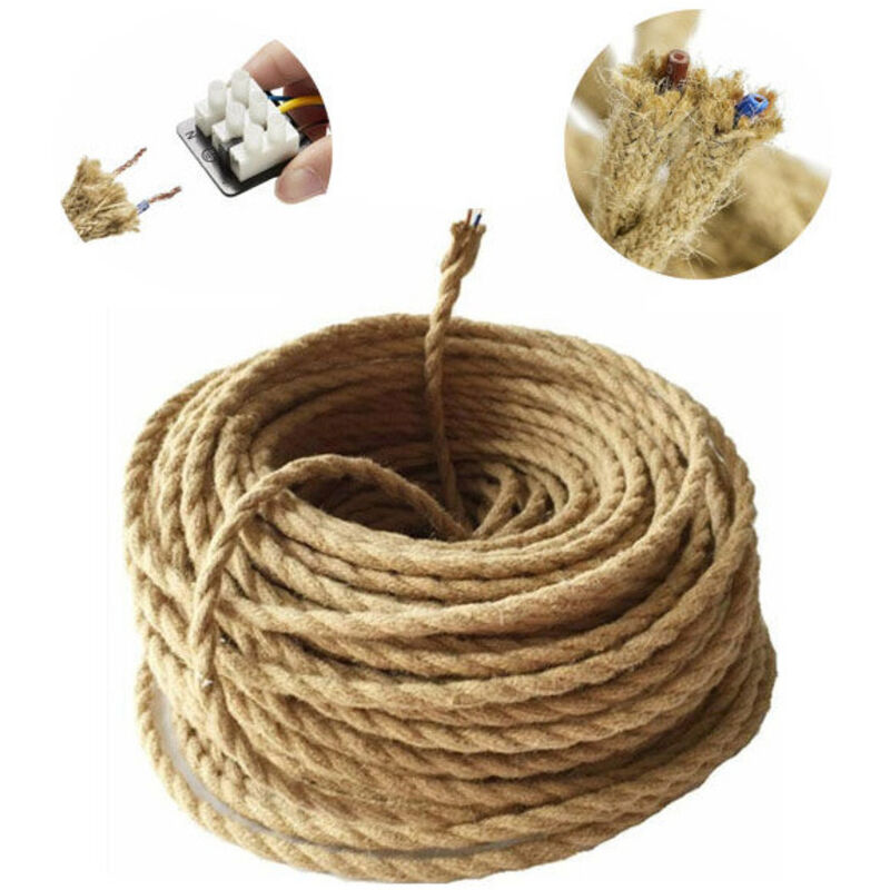 foto del prodotto 10 m cavo elettrico 2 core corda vintage cavo di illuminazione filo di lino rivestito in rame corda industriale intrecciata retro per lampada a