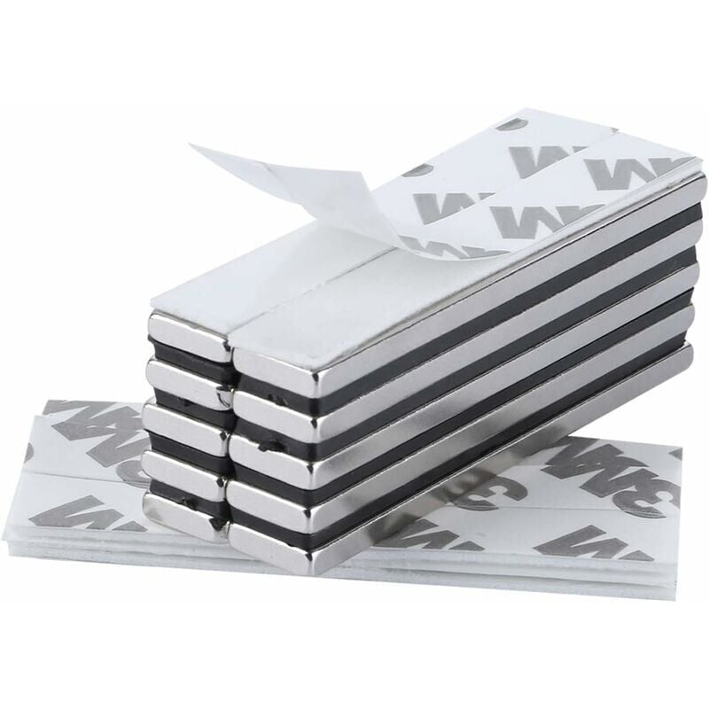 foto del prodotto 10 magneti rettangolari al neodimio 60 x 10 x 3 mm con nastro adesivo 3m. magneti con pellicola adesiva extra forte per il fai da te, la cucina, la