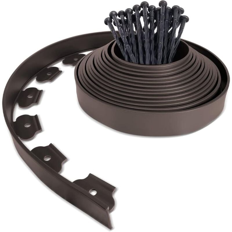 foto del prodotto 10 metri di bordatura da giardino in plastica con 30 picchetti di ancoraggio, bordatura flessibile per prato, bordo per erba con picchetti