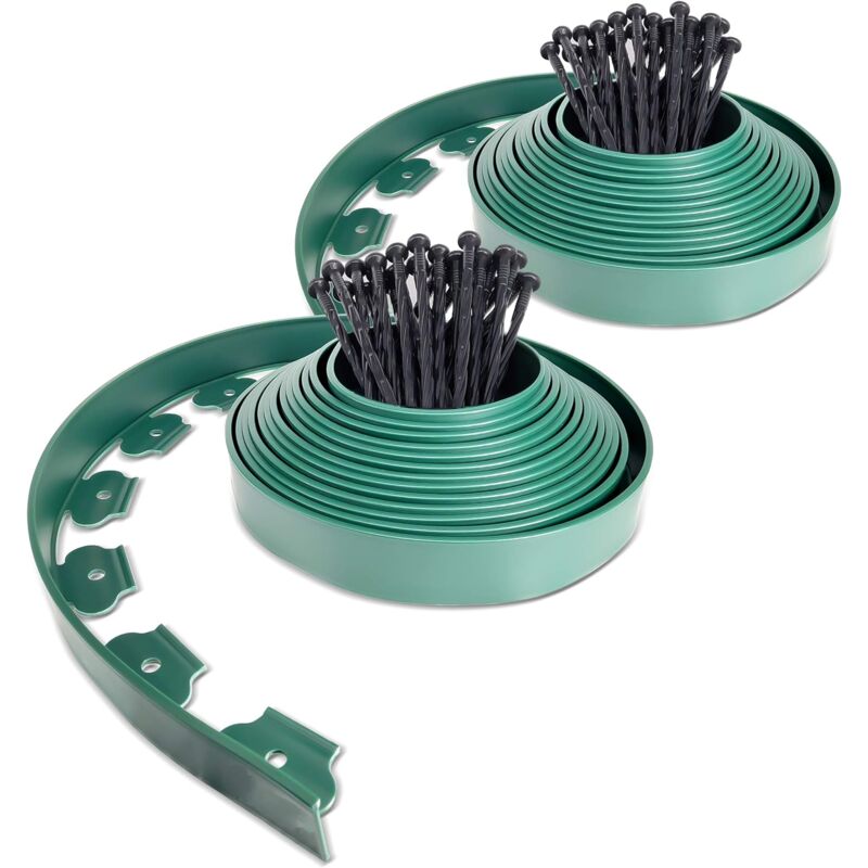 foto del prodotto 10 metri di bordatura da giardino in plastica con 30 picchetti di ancoraggio, bordatura flessibile per prato, bordo per erba con picchetti