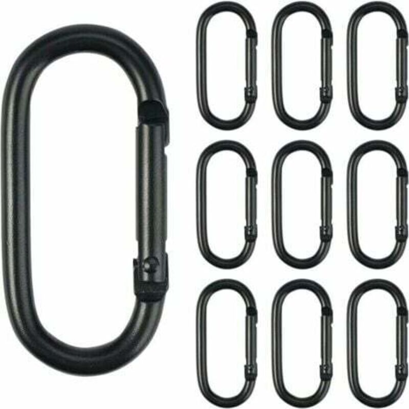 foto del prodotto 10 moschettoni, 2 cm 5 cm, piccoli moschettoni neri, mini moschettoni in alluminio con clip a molla, portachiavi da arrampicata, moschettoni per il