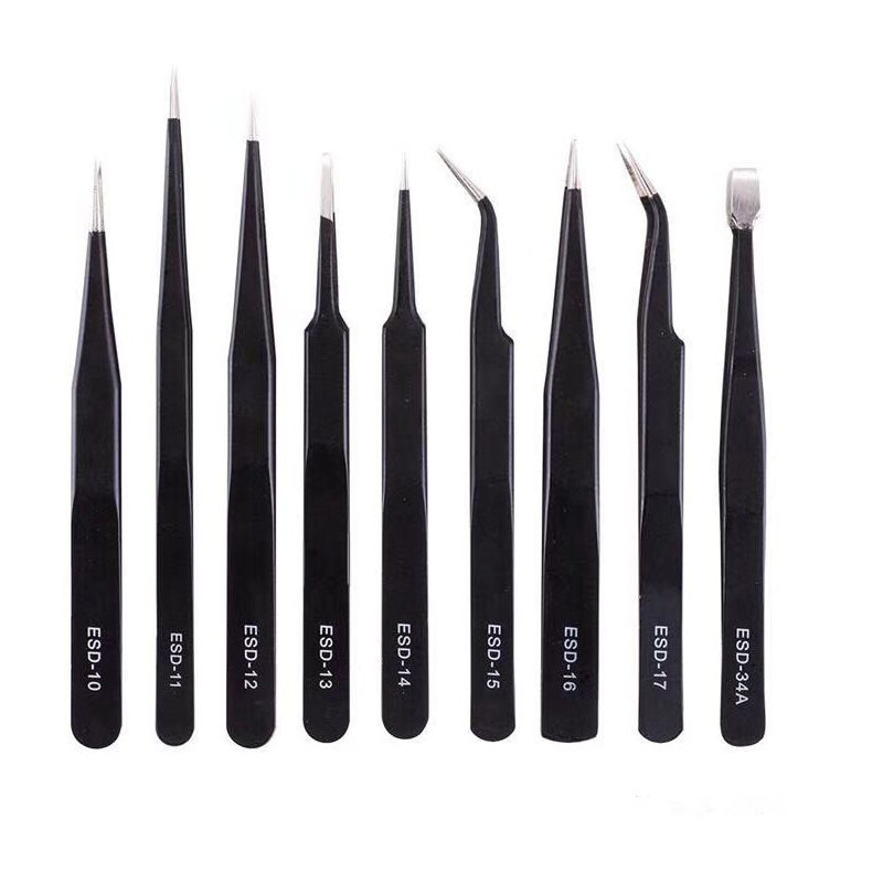 foto del prodotto 10 pcs anti static tweezers precision esd tweezers maintenance tools kit, for electronics repair, black