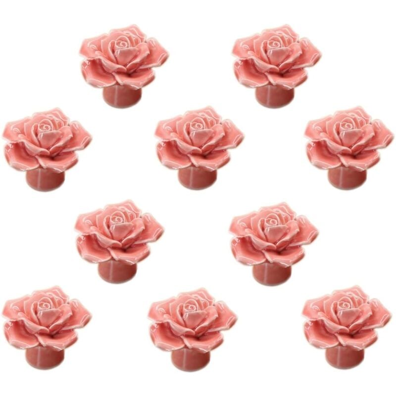 foto del prodotto 10 pcs manopole per mobili in ceramica forma fiore rosa pomello per cassetto armadio con viti rosa