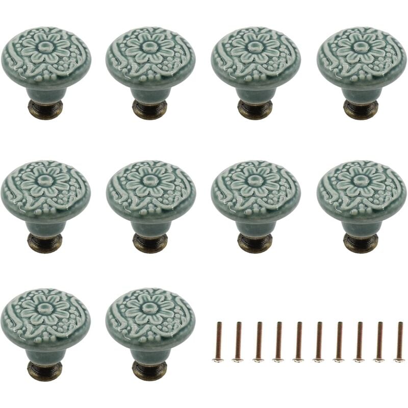 foto del prodotto 10 pcs pomelli cassetti ceramica pomelli armadio rotondi 34mm manopole mobili vintage con viti verde