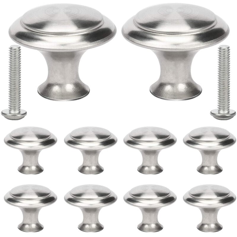 foto del prodotto 10 pcs pomelli mobili in acciaio inox 30mm manopola rotonda per cassetti armadietto con viti