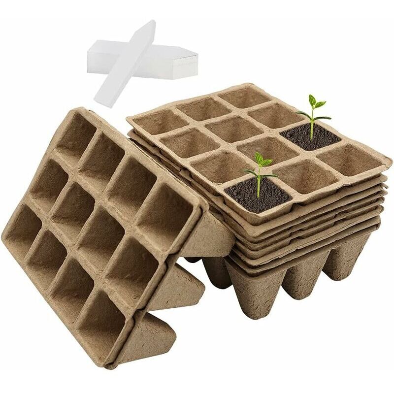 foto del prodotto 10 pezzi 12 celle vivaio vasi biodegradabili germinazione semi vassoi con 100 pezzi etichette per piante e strumento di trapianto per giardino