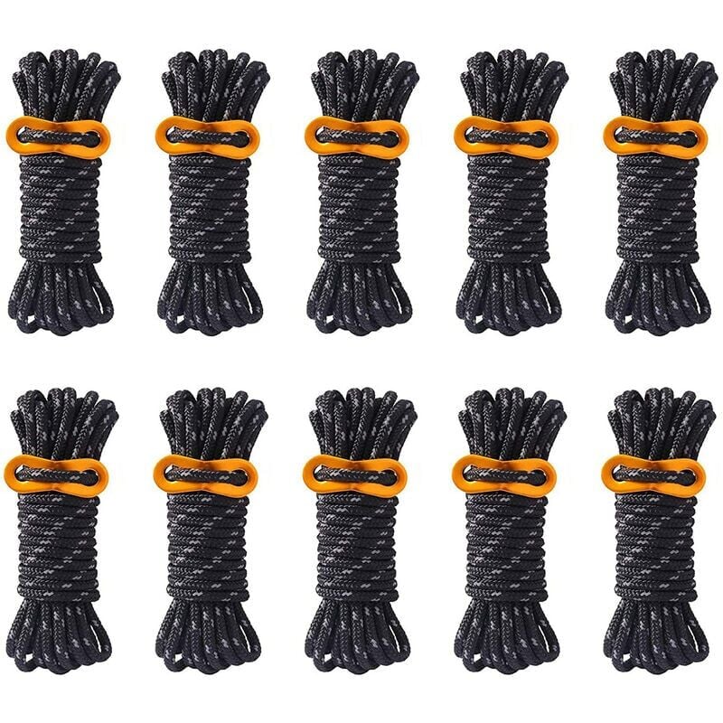 foto del prodotto 10 pezzi 4mm corde riflettenti da campeggio con corde tenditrici in alluminio per escursionismo tenda telo tenda riparo nero 
