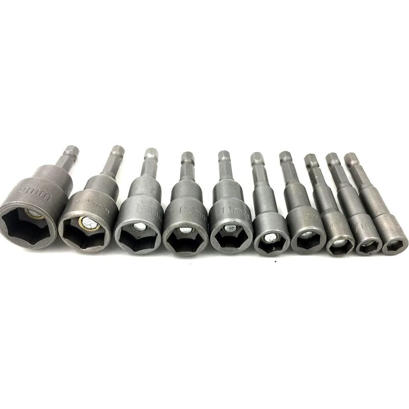 foto del prodotto 10 pezzi 6 15 mm power nuts driver punte da trapano set di strumenti estensione magnetica chiave a bussola metrica supporto per punte da trapano
