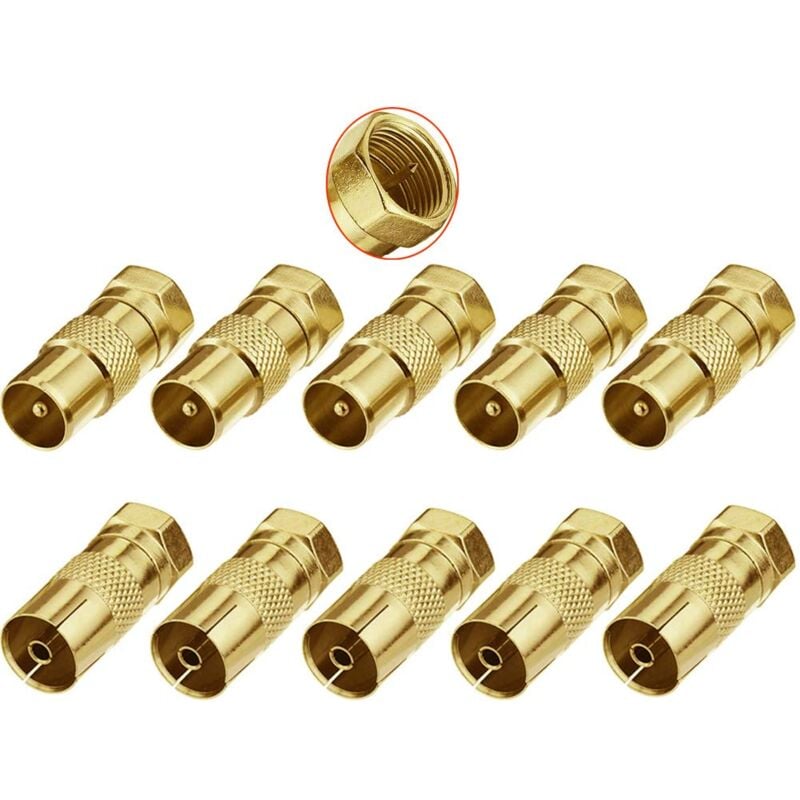 foto del prodotto 10 pezzi adattatore maschio femmina tipo f a maschio femmina coassiale, adattatore per cavo coassiale antenna tv f connectors, connettore a vite tipo