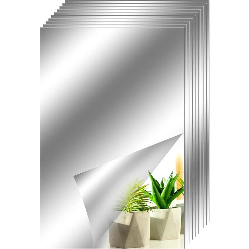 foto del prodotto 10 pezzi adesivi a specchio adesivi decorativi specchio quadrato argento specchio rimovibile autoadesivo mosaico decorativo bagno soggiorno camera da