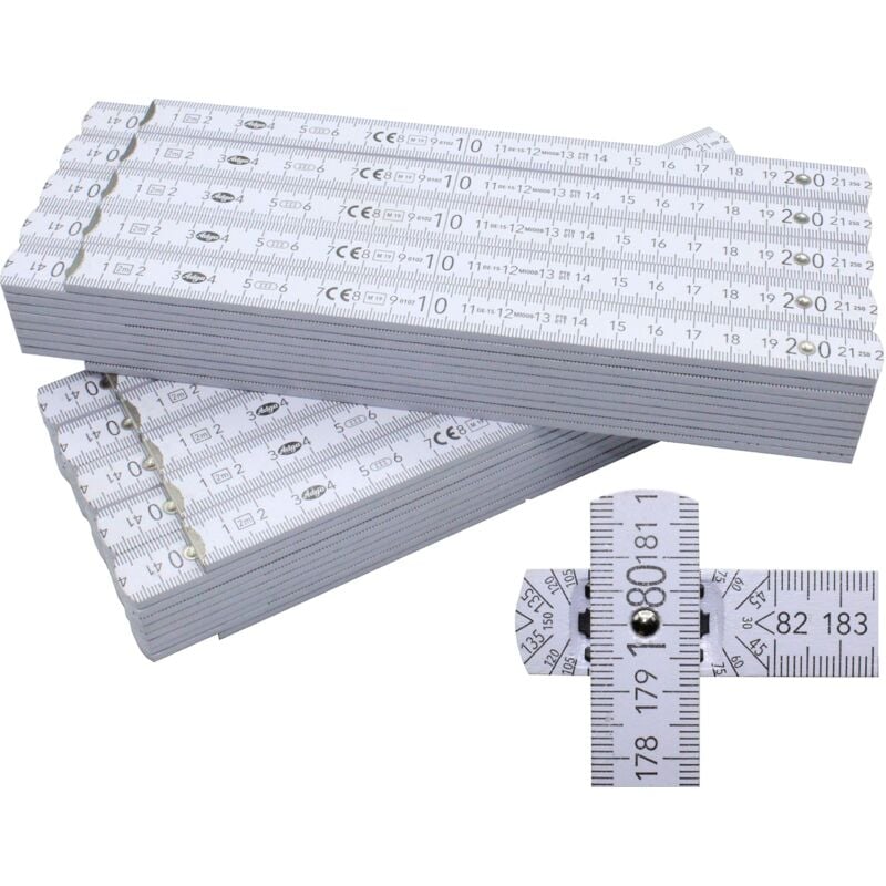 foto del prodotto 10 pezzi adga 250 plus metro pieghevole di qualit 2 m con scala angolare 30 60 90 e blocco angolare 90 180 , bianco senza stampa pubblicitaria.
