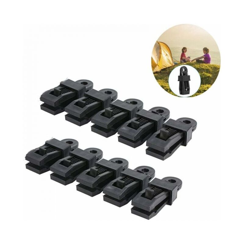 foto del prodotto 10 pezzi clip per teloni, clip per teloni da esterno, clip per fibbie fisse antivento per tenda da sole, clip per fibbie multifunzione per funi