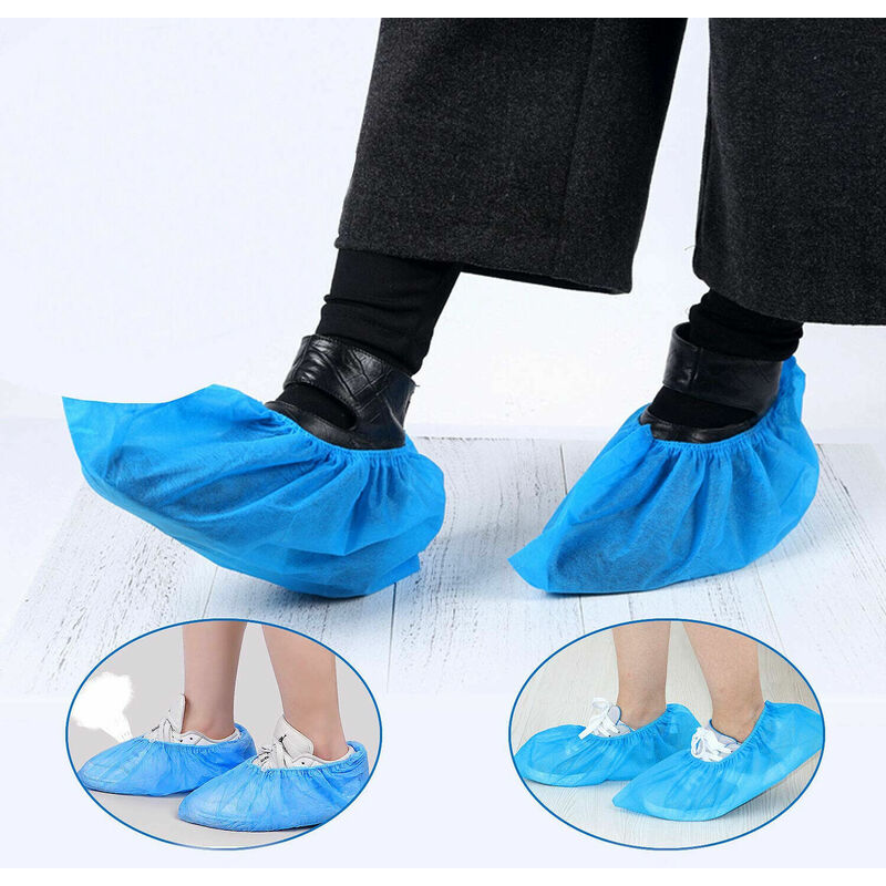 foto del prodotto 10 pezzi copriscarpe monouso calzari copri scarpa usa e getta dpi 40 x 15cm blu