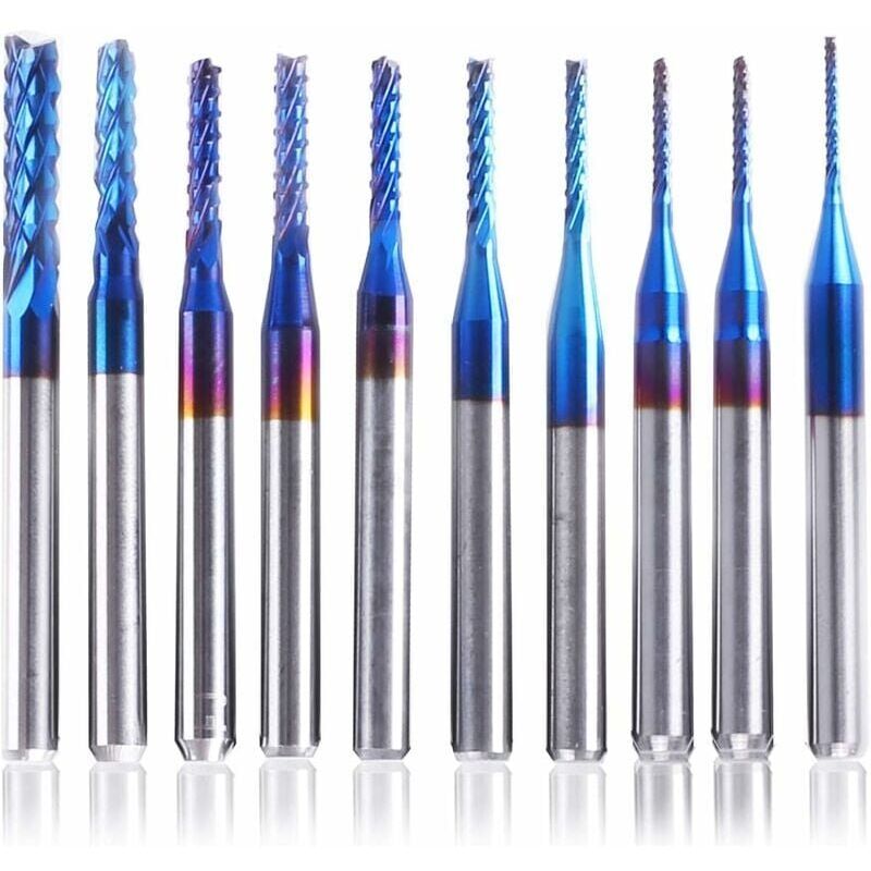 foto del prodotto 10 pezzi di frese per cnc nano blue coat, 0,8 3 mm, gambo 1 8