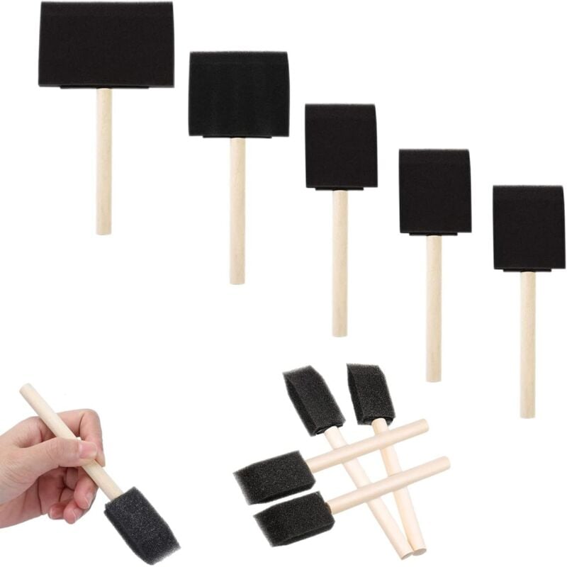 foto del prodotto 10 pezzi di pennelli in schiuma, pennello spugna con manico in legno, pennelli in schiuma, strumento spugna per pittura, tintura, acrilico,