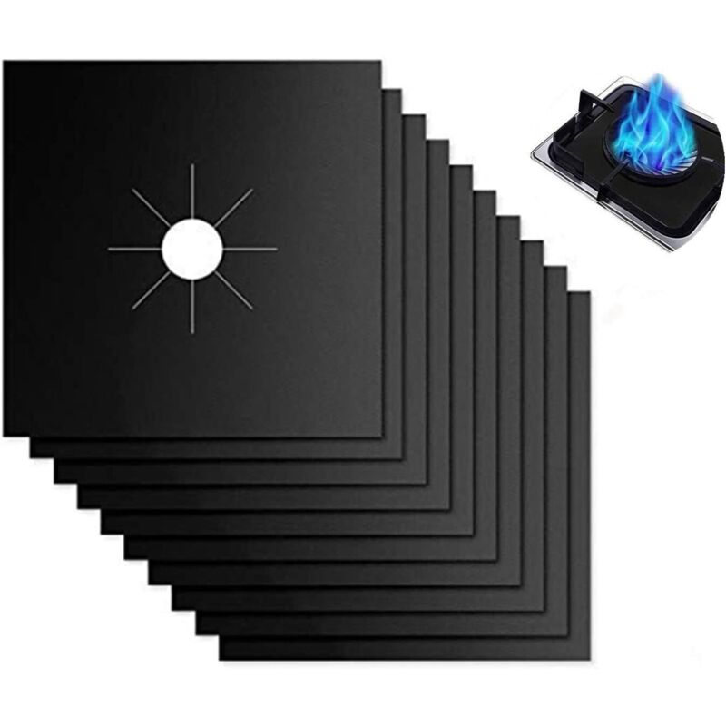 foto del prodotto 10 pezzi di protezioni riutilizzabili per fornelli a gas, tappetini anti calore, anti sporcizia, per vari fornelli a gas 27x27 cm, nero lablanc