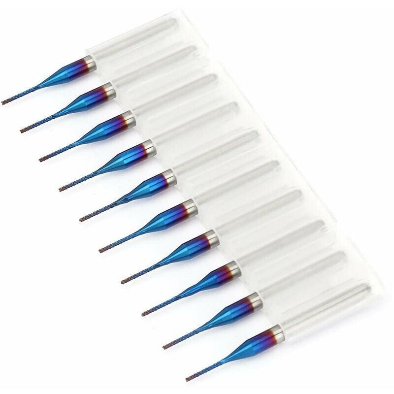 foto del prodotto 10 pezzi frese a testa conica in carburo di tungsteno rivestite blu per macchina per incisione pcb scm 0,8 mm 