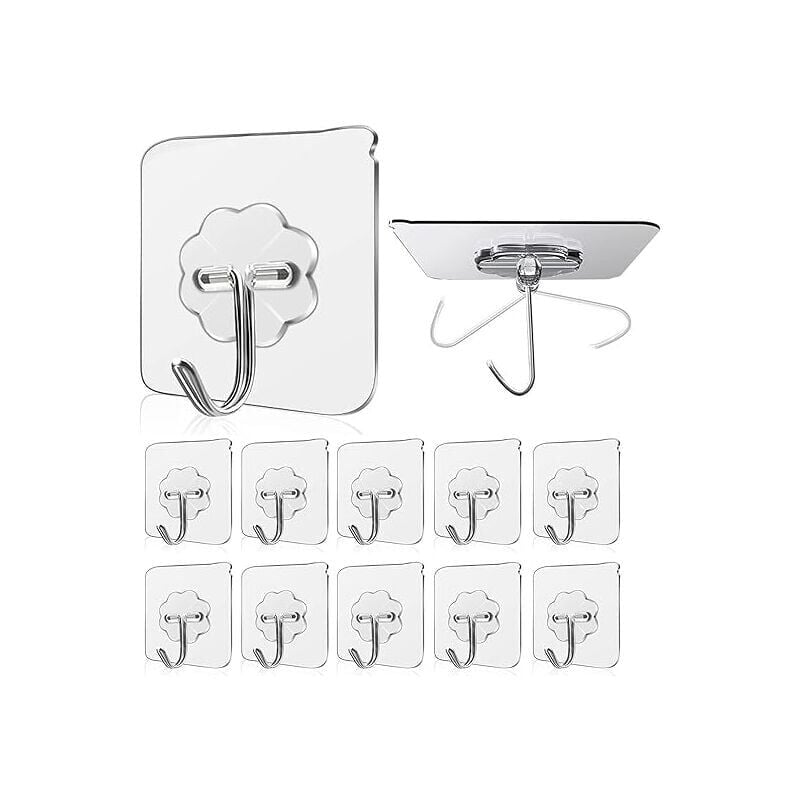 foto del prodotto 10 pezzi gancio adesivo 15 kg max adesivi trasparenti gancio da parete porta asciugamani da bagno per bagno, cucina, soffitto, appeso, parete,